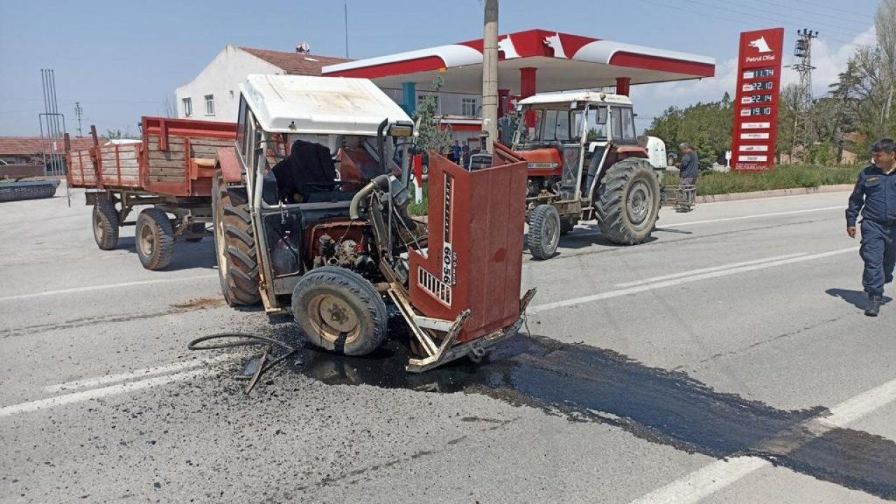 Traktörlerin kazası maddi hasarla atlatıldı