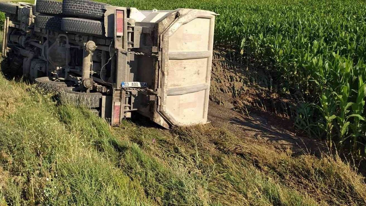 Kontrolden çıkan kamyon mısır tarlasına devrildi