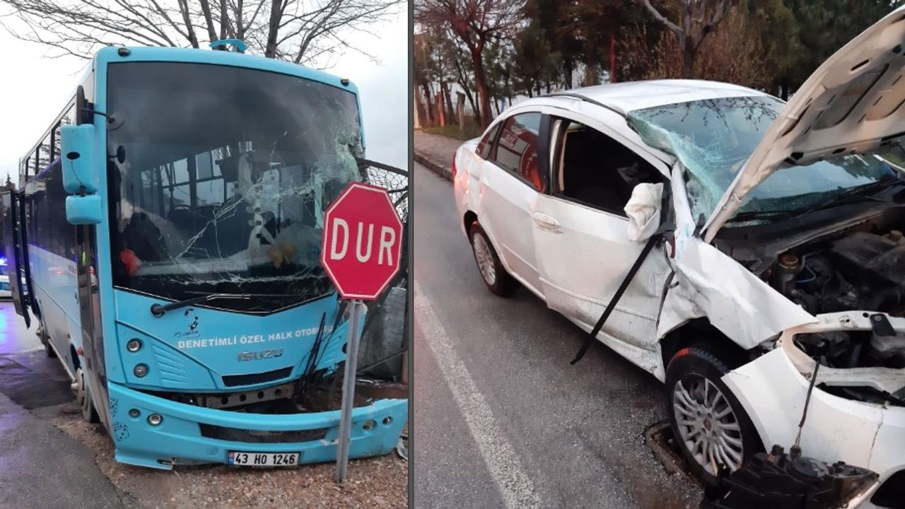Kütahya'da halk otobüsü ile otomobil çarpıştı
