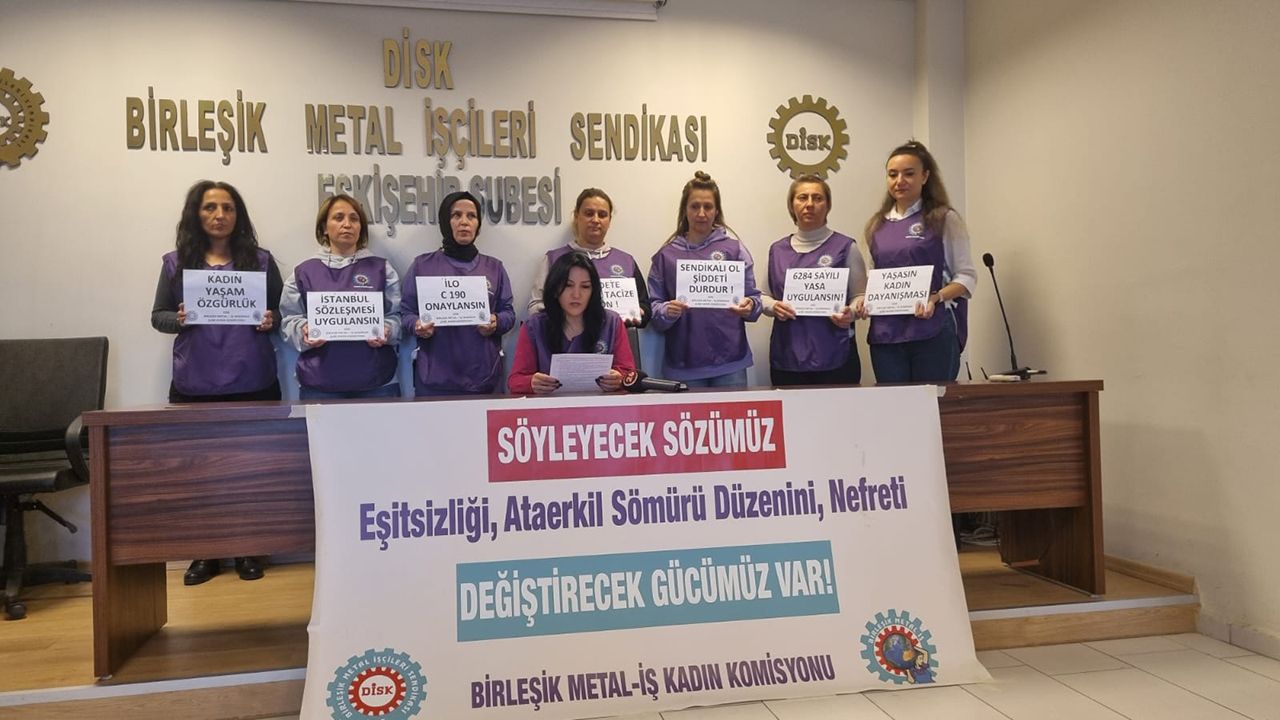 Metal işçisi kadınlardan erkek egemen düzene tepki 