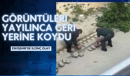 Sokaktaki kaldırım taşlarını söküp köyüne götürdü
