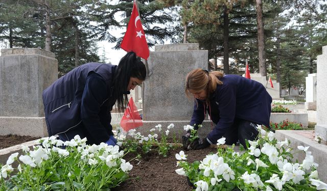 Şehitlerimizin kabirleri  çiçeklerle donatılıyor