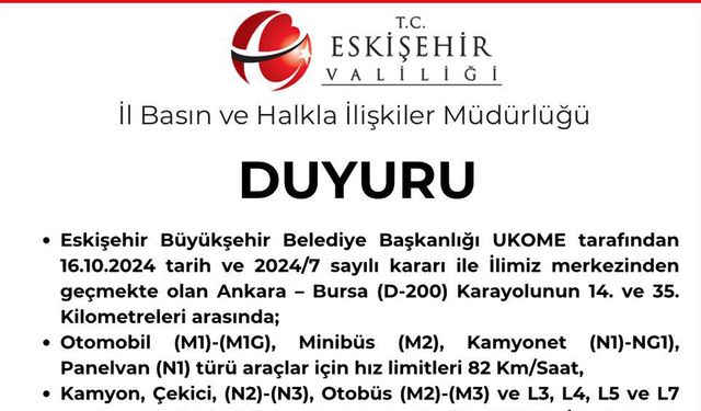 Eskişehir'de nerede hız sınırı kaç oldu