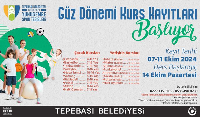 Yunus emre spor tesislerinde güz dönemi kayıtları başladı