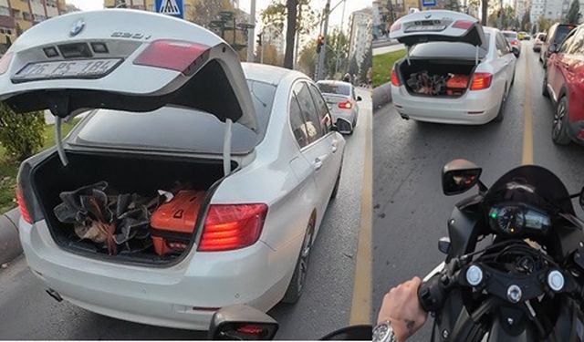 Motosiklet sürücüsü bagaj açık diye böyle uyardı