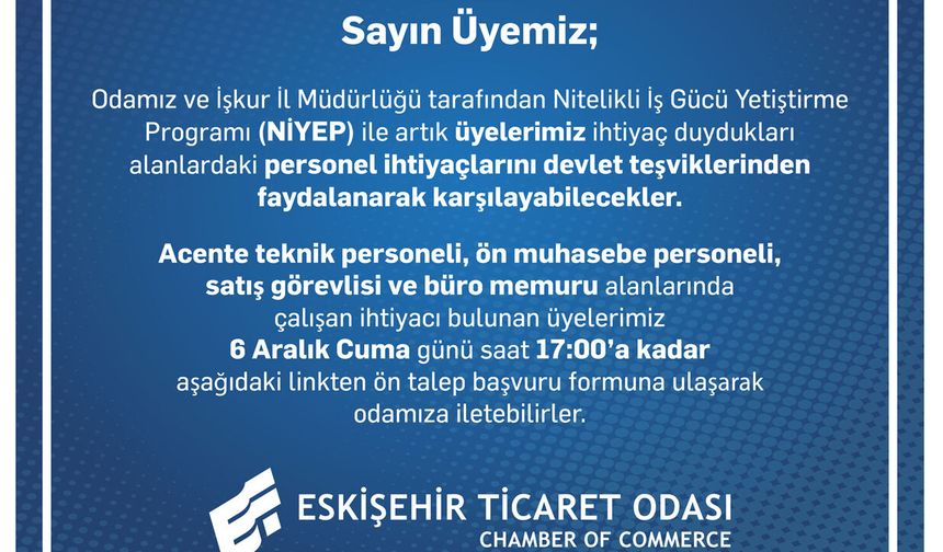 ETO üyelerine personel için devlet desteği fırsatı