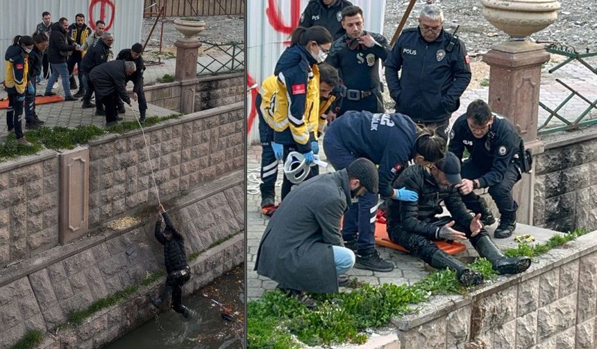 Porsuk Çayı’na düşen şahıs sarkıtılan iple çıkarıldı