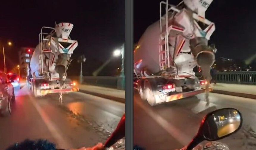 Yola beton dökerek seyreden mikser kameraya yansıdı