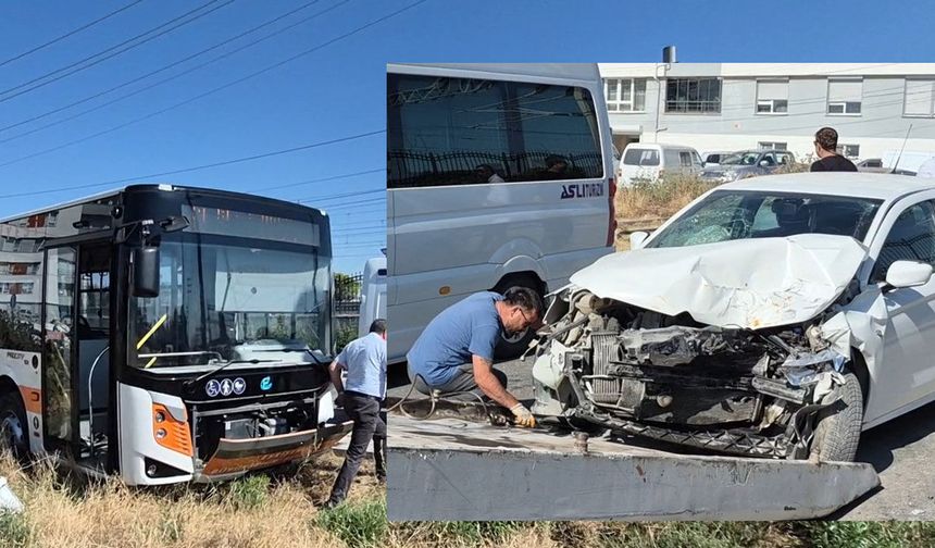 Belediye araçları arabaya çarptı, 2 yaralı