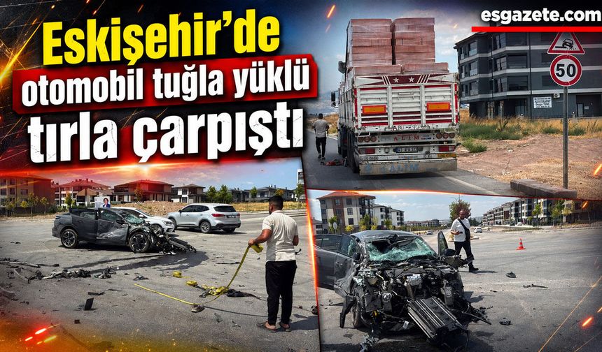 Tuğla Yüklü Tırla Çarpıştı, Otomobil Hurdaya Döndü
