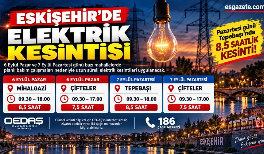 Eskişehir'de iki günlük elektrik kesintisi