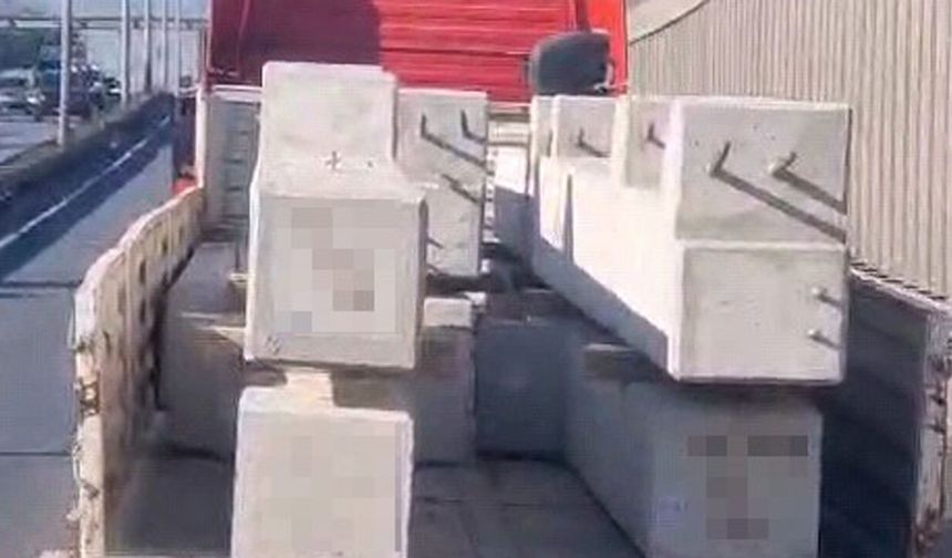 Tonluk betonları kamyona bağlamadan taşıdılar
