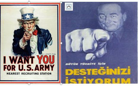 Amerika'da2. Dünya savaşı sırasında seni ABD ordusu için istiyorum afişi ve Demokrat Partinin Amerikan yanlısı politikalarının seçim afişine yansıması