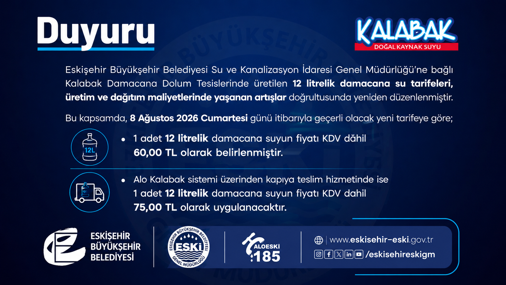Kalabak damacana su fiyatı zamlandı